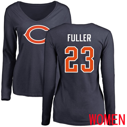 Chicago Bears Navy Blue Women Kyle Fuller Name and Number Logo NFL Football #23 Long Sleeve T Shirt->nfl t-shirts->Sports Accessory